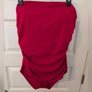 Tommy Bahama Pearl‎ Shirred Bandeau One-Piece Swimsuit Red Size 16 DD